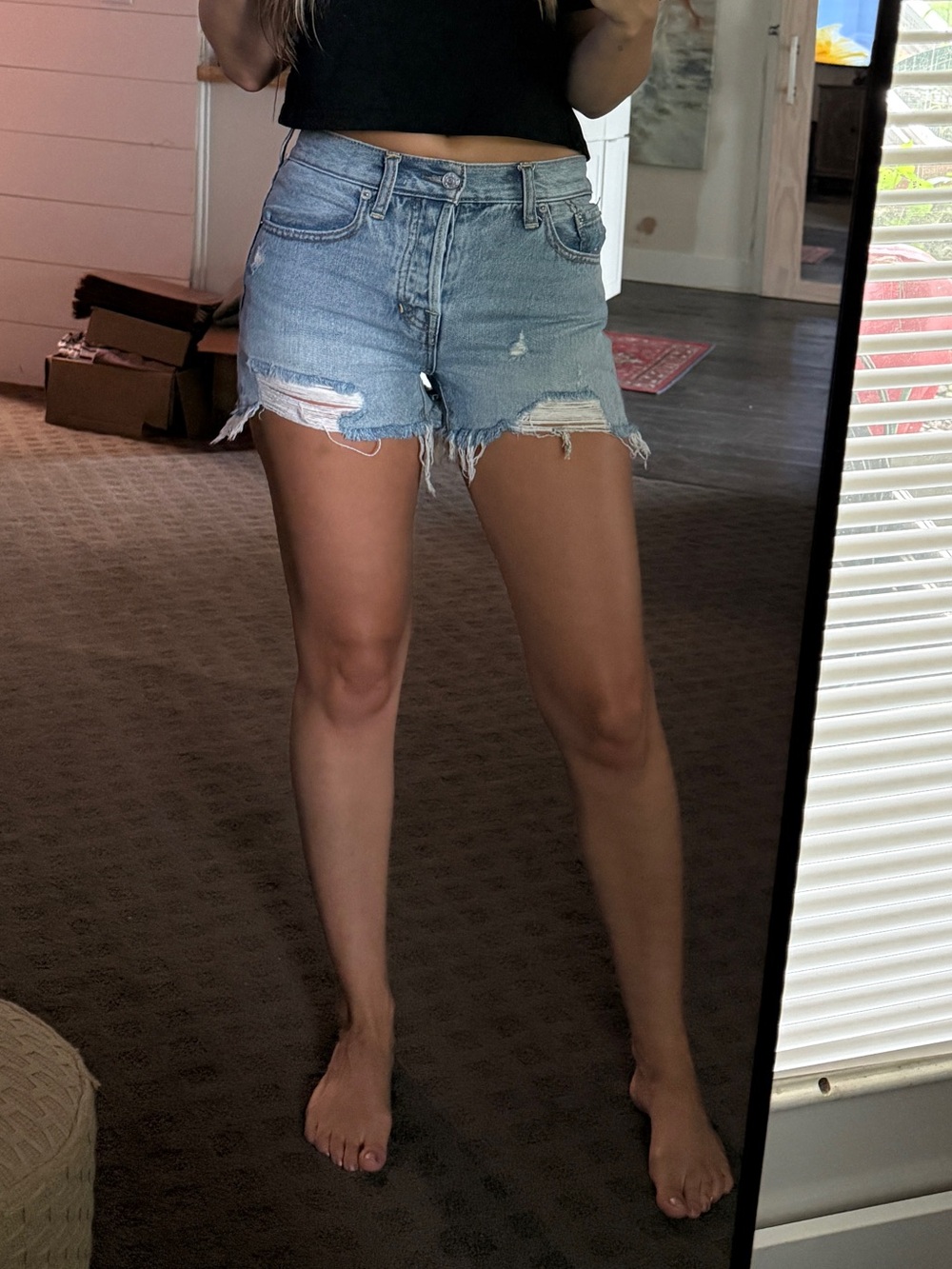 We The Free Light Blue Distressed Denim Shorts